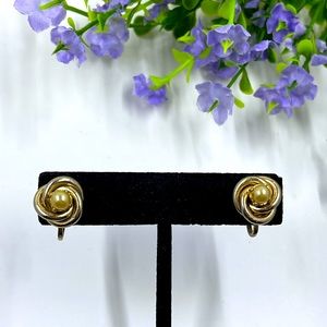 Coro Signed Vintage Knot Style Screw Back Earrings with Pearl Accents
